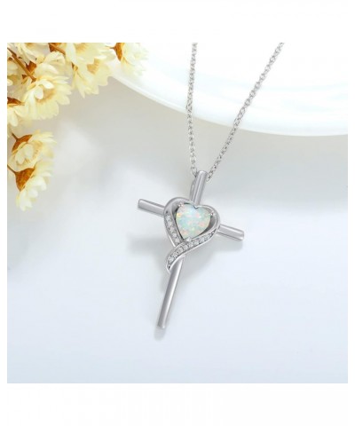 925 Sterling Silver Cross Necklace for Women Dainty Heart Gemstone Cross Pendant Necklace Fine Jewelry Anniversary Birthday H...