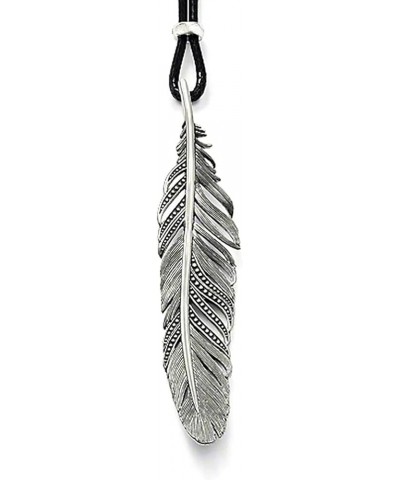 Leather Necklace Feather Rope Chain, 925 Sterling Silver Pendant Necklace Vintage Style Jewellery Gifts for Men Women (Size :...