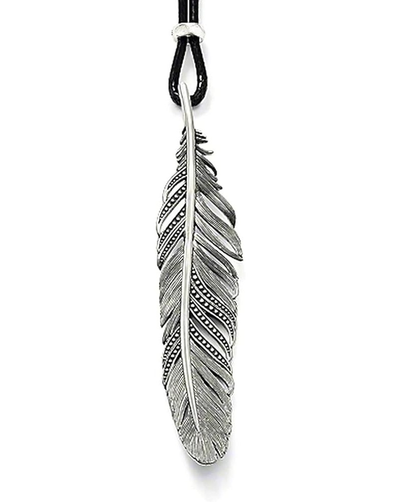 Leather Necklace Feather Rope Chain, 925 Sterling Silver Pendant Necklace Vintage Style Jewellery Gifts for Men Women (Size :...