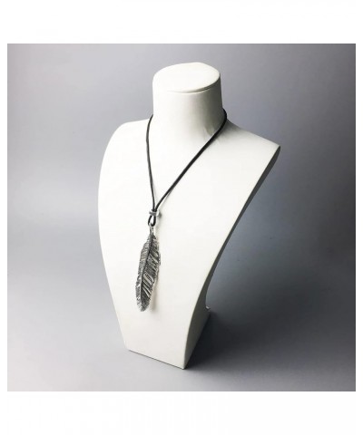 Leather Necklace Feather Rope Chain, 925 Sterling Silver Pendant Necklace Vintage Style Jewellery Gifts for Men Women (Size :...