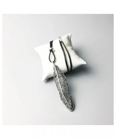 Leather Necklace Feather Rope Chain, 925 Sterling Silver Pendant Necklace Vintage Style Jewellery Gifts for Men Women (Size :...