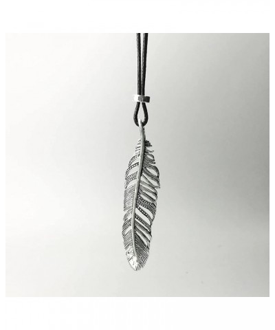 Leather Necklace Feather Rope Chain, 925 Sterling Silver Pendant Necklace Vintage Style Jewellery Gifts for Men Women (Size :...