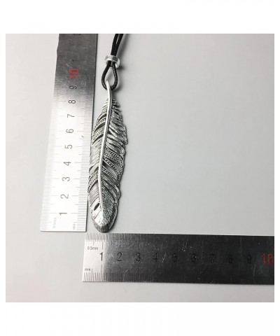 Leather Necklace Feather Rope Chain, 925 Sterling Silver Pendant Necklace Vintage Style Jewellery Gifts for Men Women (Size :...