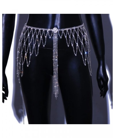 Rhinestone Tassel Body Chain Skirt Belt Silver Waist Chains Belly Hip Chain Jewelry Beach Rave for Women And Girls fashion2 $...