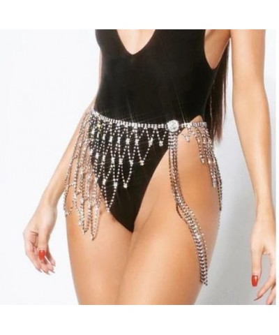 Rhinestone Tassel Body Chain Skirt Belt Silver Waist Chains Belly Hip Chain Jewelry Beach Rave for Women And Girls fashion2 $...