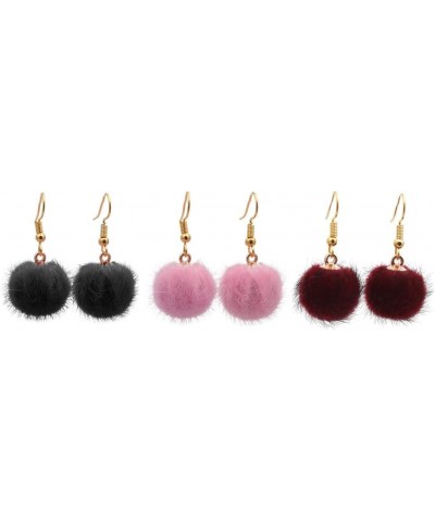 Pom Pom Earrings for Women Colorful Faux Fur Fluffy Ball Dangle Earrings Long Chain Soft Pom Tassel Drop Earrings Hook Holida...