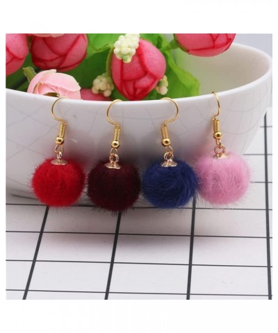 Pom Pom Earrings for Women Colorful Faux Fur Fluffy Ball Dangle Earrings Long Chain Soft Pom Tassel Drop Earrings Hook Holida...