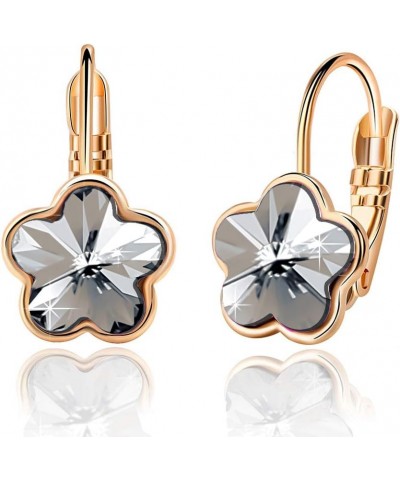 Austrian Crystal Flower Leverback Drop Earrings for Women 14K Rose Gold Plated Hypoallergenic Jewelry Black $12.31 Earrings