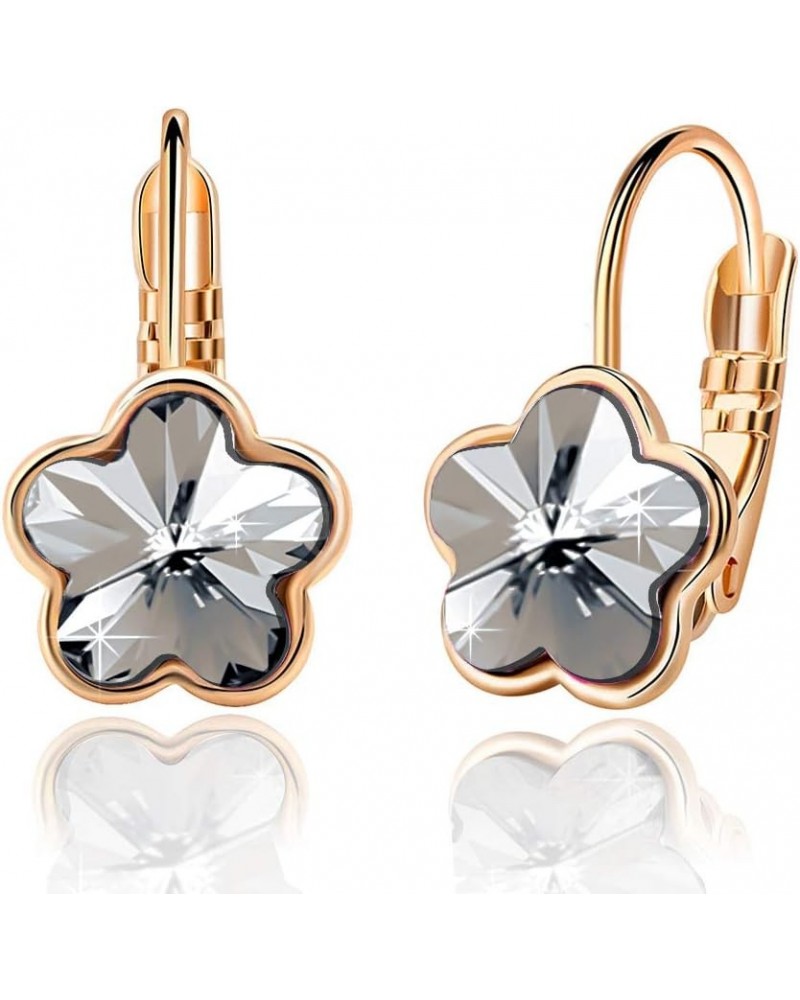 Austrian Crystal Flower Leverback Drop Earrings for Women 14K Rose Gold Plated Hypoallergenic Jewelry Black $12.31 Earrings