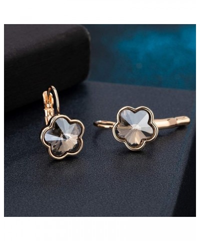 Austrian Crystal Flower Leverback Drop Earrings for Women 14K Rose Gold Plated Hypoallergenic Jewelry Black $12.31 Earrings