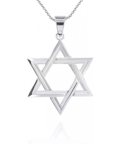 Fine Sterling Silver Striped Jewish Star of David Pendant Necklace (Size Small/Medium/Large) 18.0 Inches Medium $27.53 Necklaces