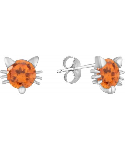 14K Gold Over Sterling Silver Cute Cat Simulated Gemstone Stud Earrings White Gold Over : Simulated Citrine $24.00 Earrings