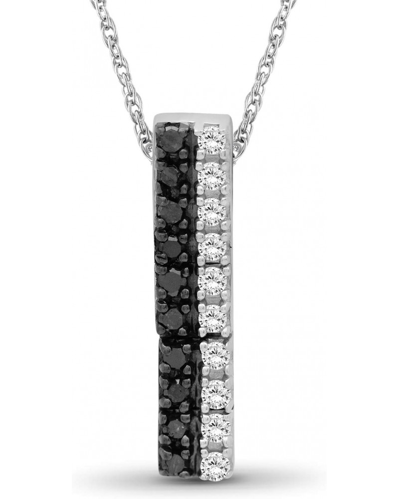 Sterling Silver (.925) Bar Necklace with 1/4 Carat Black & White Diamonds | Jewelry Pendant Necklaces for Women Black & White...