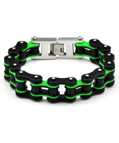 Stainless Steel Mens Women Bike Bracelet Motorcycle Biker Chain WideHeavy Bangle Man Jewelry Two-tone Polished Black-Green 18...