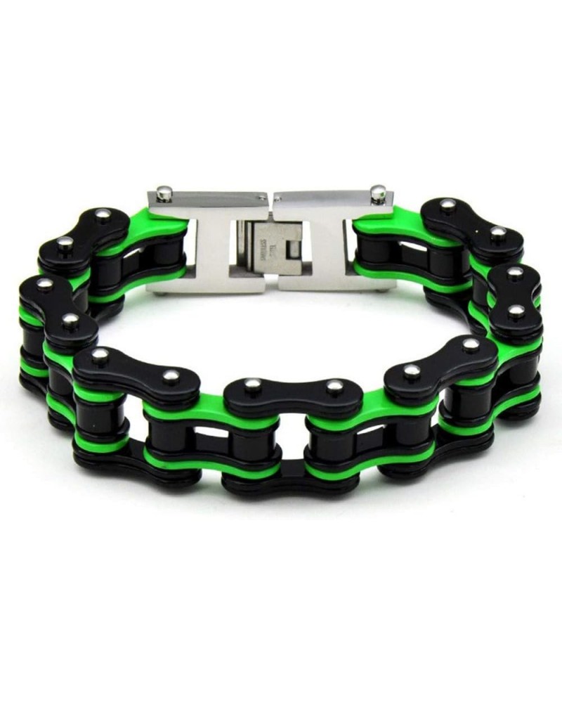 Stainless Steel Mens Women Bike Bracelet Motorcycle Biker Chain WideHeavy Bangle Man Jewelry Two-tone Polished Black-Green 18...