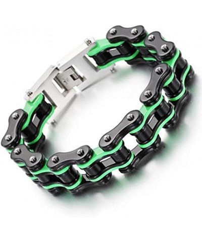 Stainless Steel Mens Women Bike Bracelet Motorcycle Biker Chain WideHeavy Bangle Man Jewelry Two-tone Polished Black-Green 18...