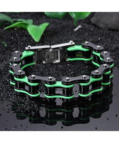 Stainless Steel Mens Women Bike Bracelet Motorcycle Biker Chain WideHeavy Bangle Man Jewelry Two-tone Polished Black-Green 18...