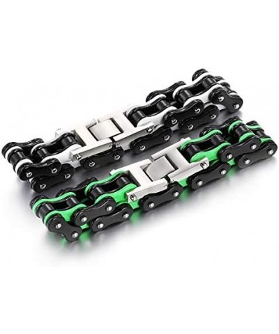 Stainless Steel Mens Women Bike Bracelet Motorcycle Biker Chain WideHeavy Bangle Man Jewelry Two-tone Polished Black-Green 18...