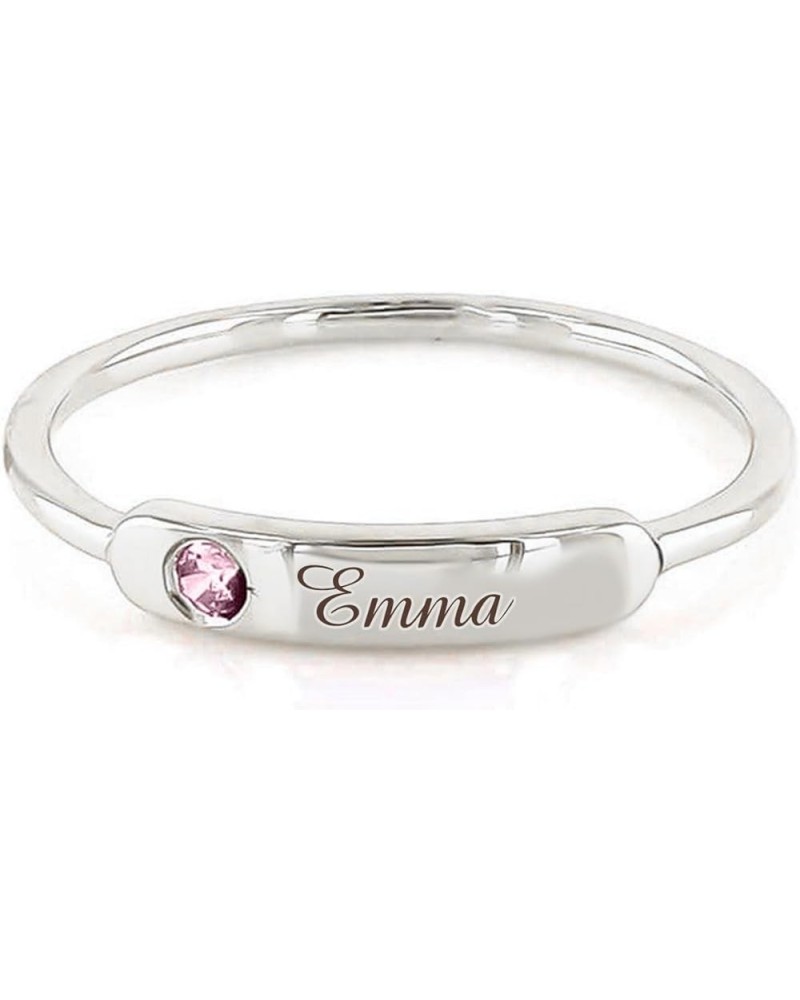 925 Sterling Silver Personalized Stackable Engraved Name Ring with Birthstone Custom Ring for Women Girls Mothers Day Birthda...