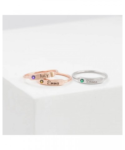 925 Sterling Silver Personalized Stackable Engraved Name Ring with Birthstone Custom Ring for Women Girls Mothers Day Birthda...