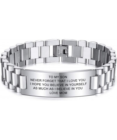 TO MY SON Love from MOM AND DAD Courage Inspirational Bracelets Personalized Graduation Gifts for Teenage Stainless Steel Adj...