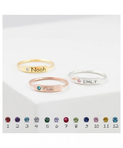 925 Sterling Silver Personalized Stackable Engraved Name Ring with Birthstone Custom Ring for Women Girls Mothers Day Birthda...