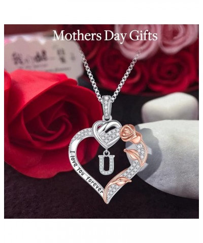 Rose Heart Necklaces Gifts for Women - S925 Sterling Silver Rose Forever Love Heart Initial Letter Pendant Necklace Jewelry M...