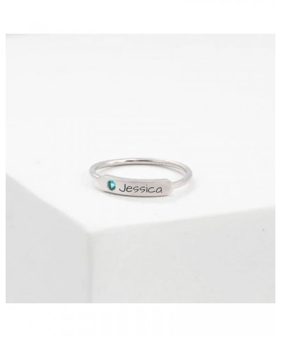 925 Sterling Silver Personalized Stackable Engraved Name Ring with Birthstone Custom Ring for Women Girls Mothers Day Birthda...