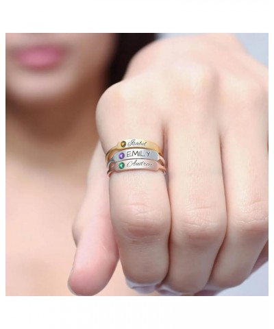 925 Sterling Silver Personalized Stackable Engraved Name Ring with Birthstone Custom Ring for Women Girls Mothers Day Birthda...