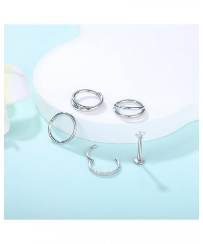 20G 18G 16G Nose Rings Hoops 316L Surgical Steel Double Hoop Nose Ring Septum Rings Threadless Nose Stud Tragus Helix Cartila...