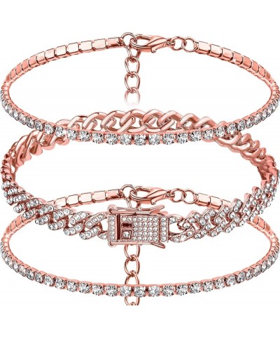 3 Pcs Anklets Bracelet for Women Adjustable Diamond Tennis Anklets for Girl Valentine's Day Wedding Rose Gold 10 Inch $10.07 ...