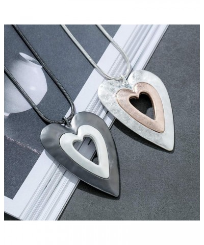 Love Heart Pendant Necklace for Women Fashion Jewelry Long Chian Sweater Necklaces A - Silver $10.59 Necklaces