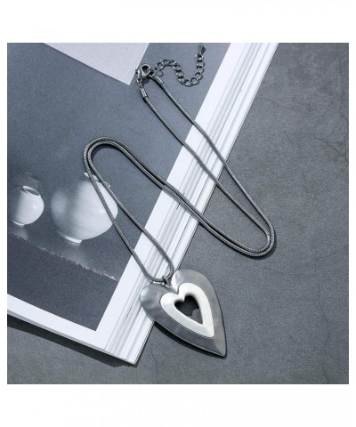 Love Heart Pendant Necklace for Women Fashion Jewelry Long Chian Sweater Necklaces A - Silver $10.59 Necklaces