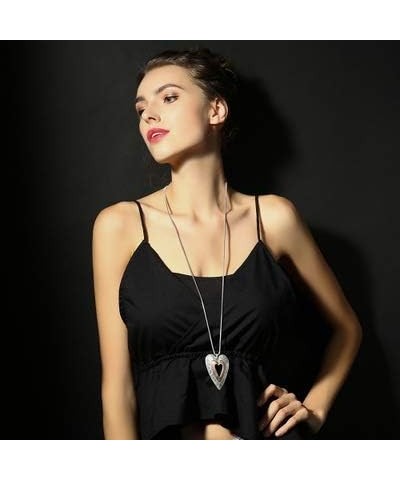 Love Heart Pendant Necklace for Women Fashion Jewelry Long Chian Sweater Necklaces A - Silver $10.59 Necklaces