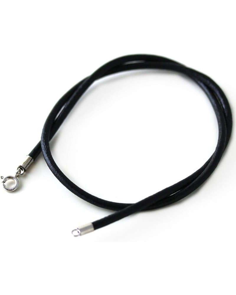 Leather Necklace, Sterling Silver Clasp, 2mm 3mm Round Genuine Black Leather Cord Chain 16"-24" Rope Necklace 18.0 Inches 3mm...