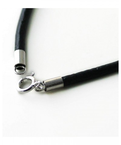 Leather Necklace, Sterling Silver Clasp, 2mm 3mm Round Genuine Black Leather Cord Chain 16"-24" Rope Necklace 18.0 Inches 3mm...