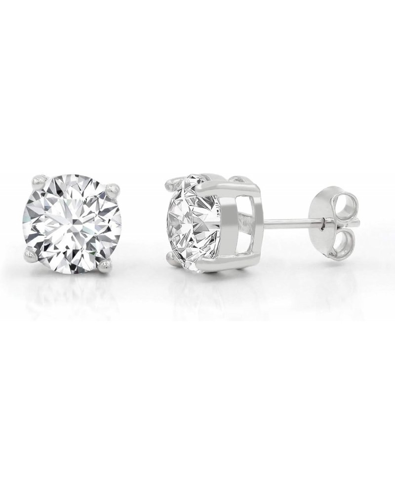 925 Sterling Silver Unisex 3mm - 10mm Round Clear Cubic Zirconia CZ Rhodium Stud Earrings, 8mm $11.95 Earrings