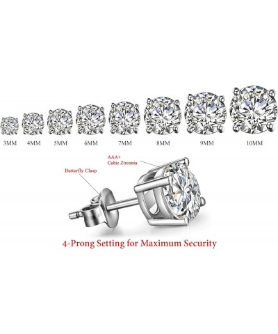 925 Sterling Silver Unisex 3mm - 10mm Round Clear Cubic Zirconia CZ Rhodium Stud Earrings, 8mm $11.95 Earrings