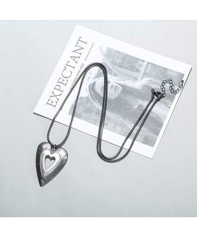 Love Heart Pendant Necklace for Women Fashion Jewelry Long Chian Sweater Necklaces A - Silver $10.59 Necklaces