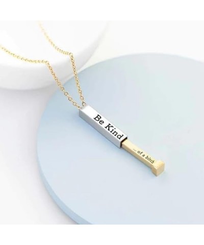 Be Kind...Of A Bitch - Hidden Message Necklace,Be Kind Of A Bitch 3D Engraving Vertical Bar Necklace,Stainless Steel Be Kind ...