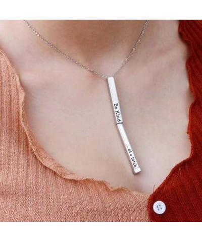 Be Kind...Of A Bitch - Hidden Message Necklace,Be Kind Of A Bitch 3D Engraving Vertical Bar Necklace,Stainless Steel Be Kind ...