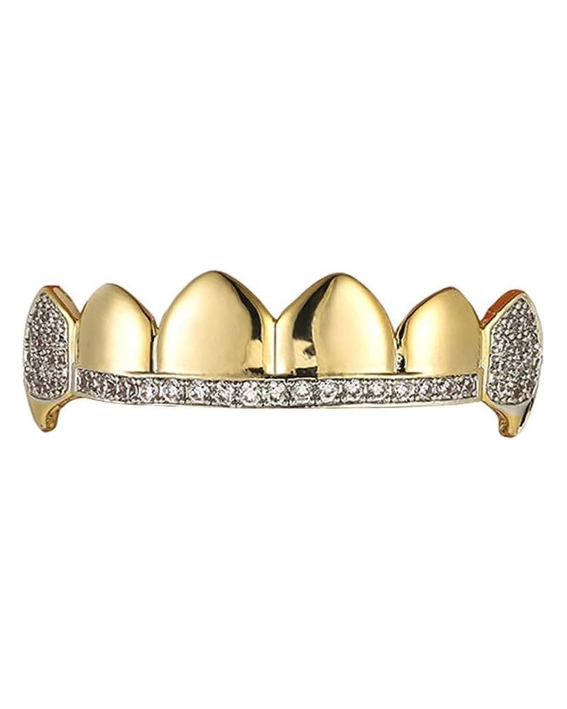 Gold Grillz for Your Teeth Top & Bottom, Hip Hop Iced Out Diamond Grills for Men and Women, Rapper Costume Mouth Teeth Grillz...