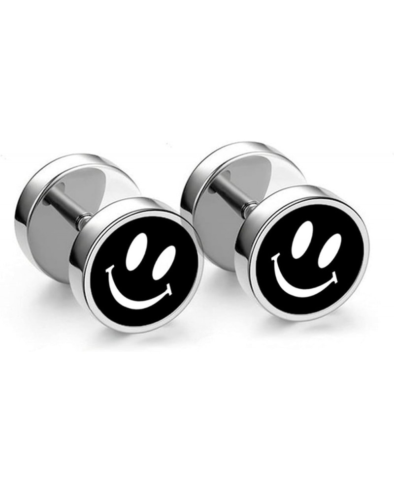 Stainless Steel Smile Barbell Stud Earring Silver Happy Face Little Circle Earring Hypoallergenic Earring Jewelry for Women M...