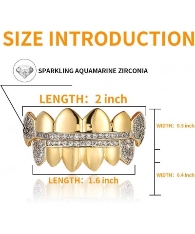 Gold Grillz for Your Teeth Top & Bottom, Hip Hop Iced Out Diamond Grills for Men and Women, Rapper Costume Mouth Teeth Grillz...