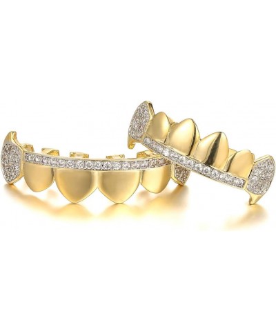 Gold Grillz for Your Teeth Top & Bottom, Hip Hop Iced Out Diamond Grills for Men and Women, Rapper Costume Mouth Teeth Grillz...