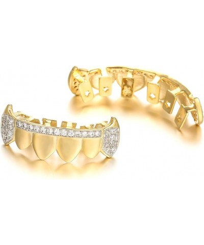 Gold Grillz for Your Teeth Top & Bottom, Hip Hop Iced Out Diamond Grills for Men and Women, Rapper Costume Mouth Teeth Grillz...