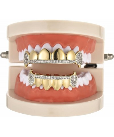 Gold Grillz for Your Teeth Top & Bottom, Hip Hop Iced Out Diamond Grills for Men and Women, Rapper Costume Mouth Teeth Grillz...