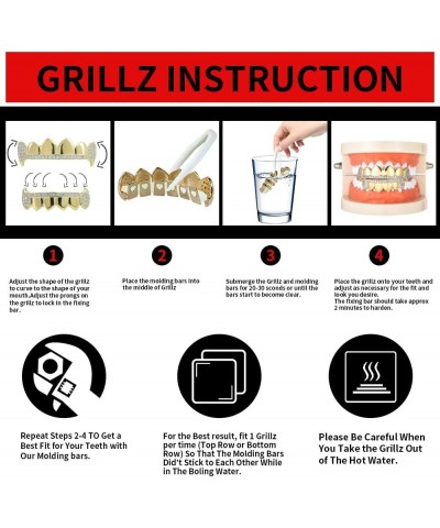 Gold Grillz for Your Teeth Top & Bottom, Hip Hop Iced Out Diamond Grills for Men and Women, Rapper Costume Mouth Teeth Grillz...