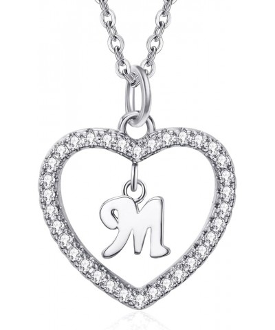 Initial Heart Necklace for Women CZ Heart Letter A-Z Name Alphabet Pendant Necklace Valentine's Day gift Sliver Plated M $9.3...