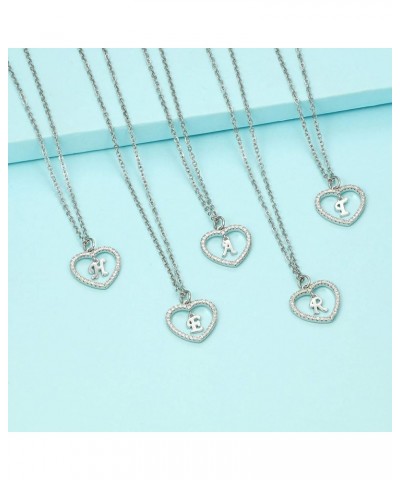 Initial Heart Necklace for Women CZ Heart Letter A-Z Name Alphabet Pendant Necklace Valentine's Day gift Sliver Plated M $9.3...